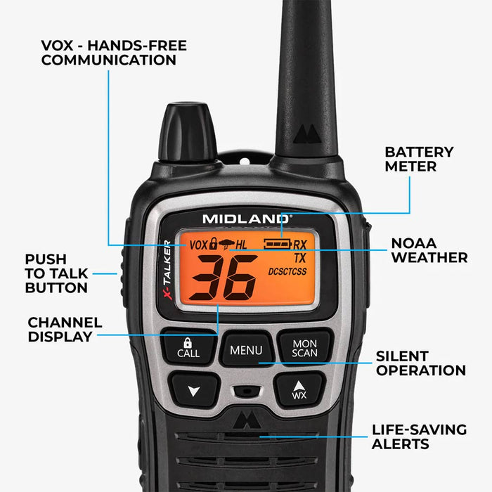FRS Walkie Talkie 36 Channels 38 Mile Range With USB-C T71VP3