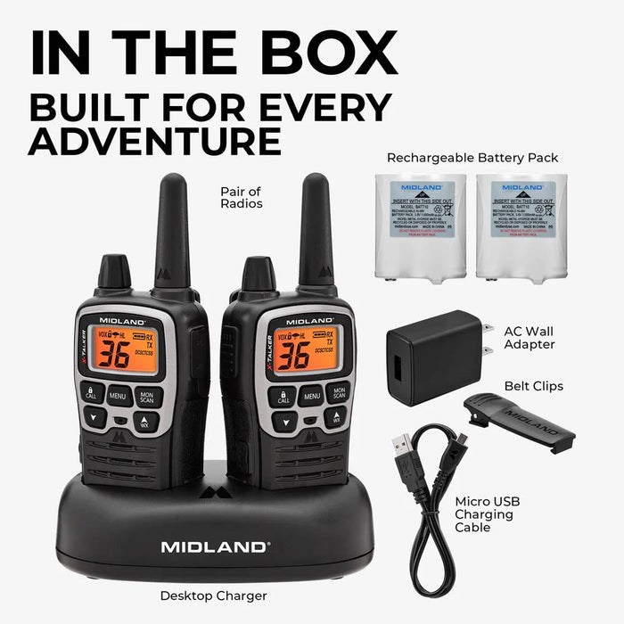 FRS Walkie Talkie 36 Channels 38 Mile Range With USB-C T71VP3