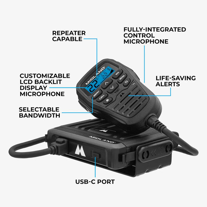 MicroMobile GMRS Two-Way Radio 15W 15 Channels USB-C Integrated Control Mic MXT275