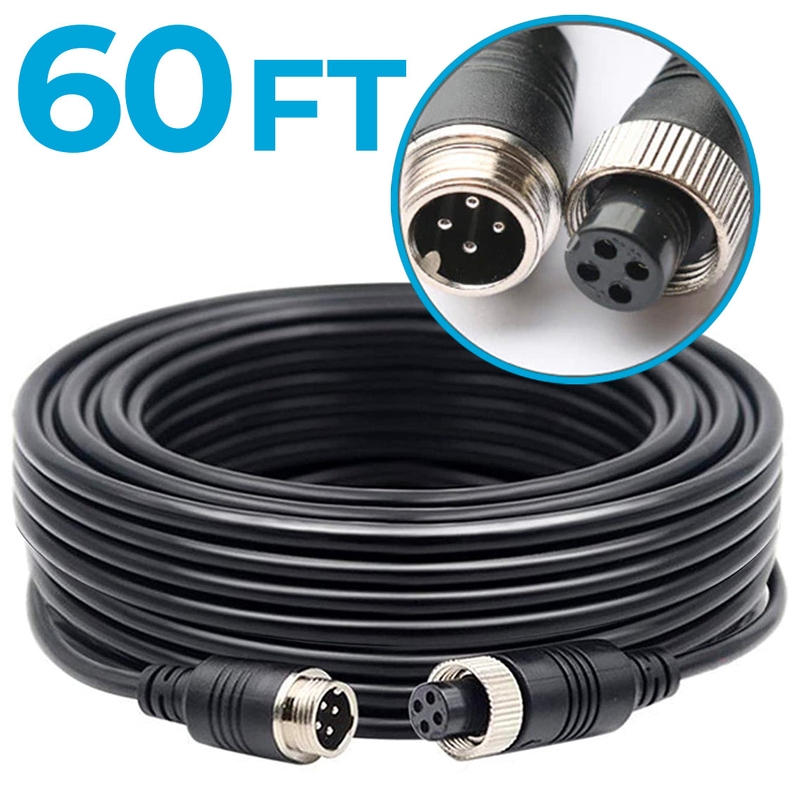 Cable 60 Ft Heavy Duty 4PIN Cable for MDVR/BACKUP Cams — AgriCameras.com