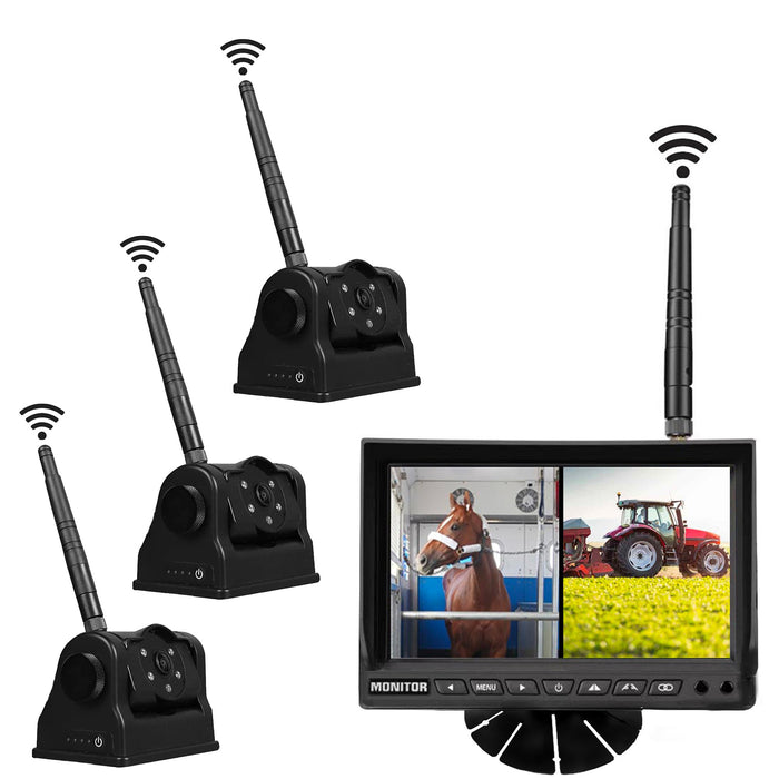 Agri Cam 2 to 4 Camera System with Built-In Battery & Magnet & 7" LCD Monitor! 5 Minute Installation!