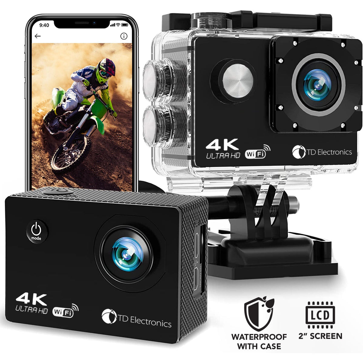 Platinum 4K Sports Cam Action Cam with 10+ Mounts Included, Long Bat