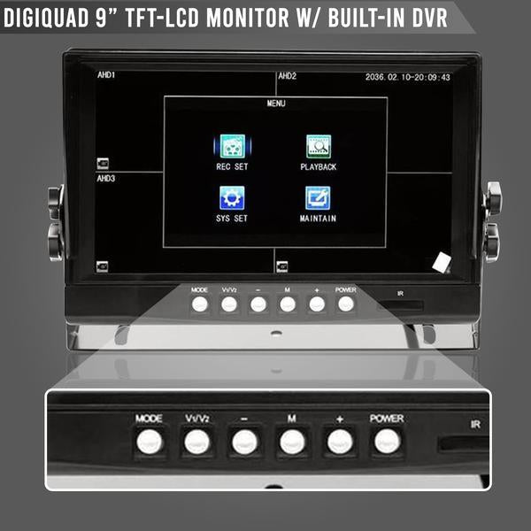 Monitor 9" Quad Screen WIRED LCD with DVR (Replacement 9" LCD, no cameras)
