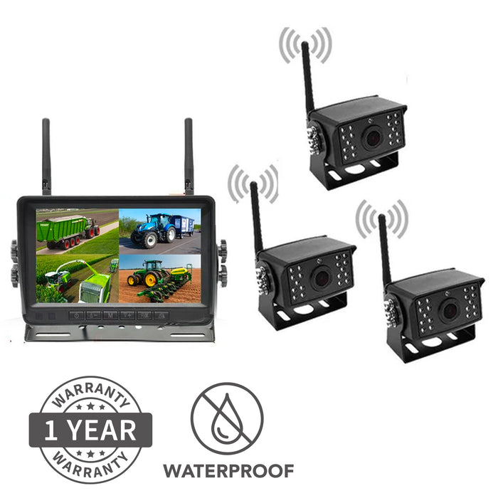 Agri Cam System! 2-4 Cam Wireless Backup Cam with 7inch LCD. HD Cams, up to 4 Cams, Wireless Range 200' Plus