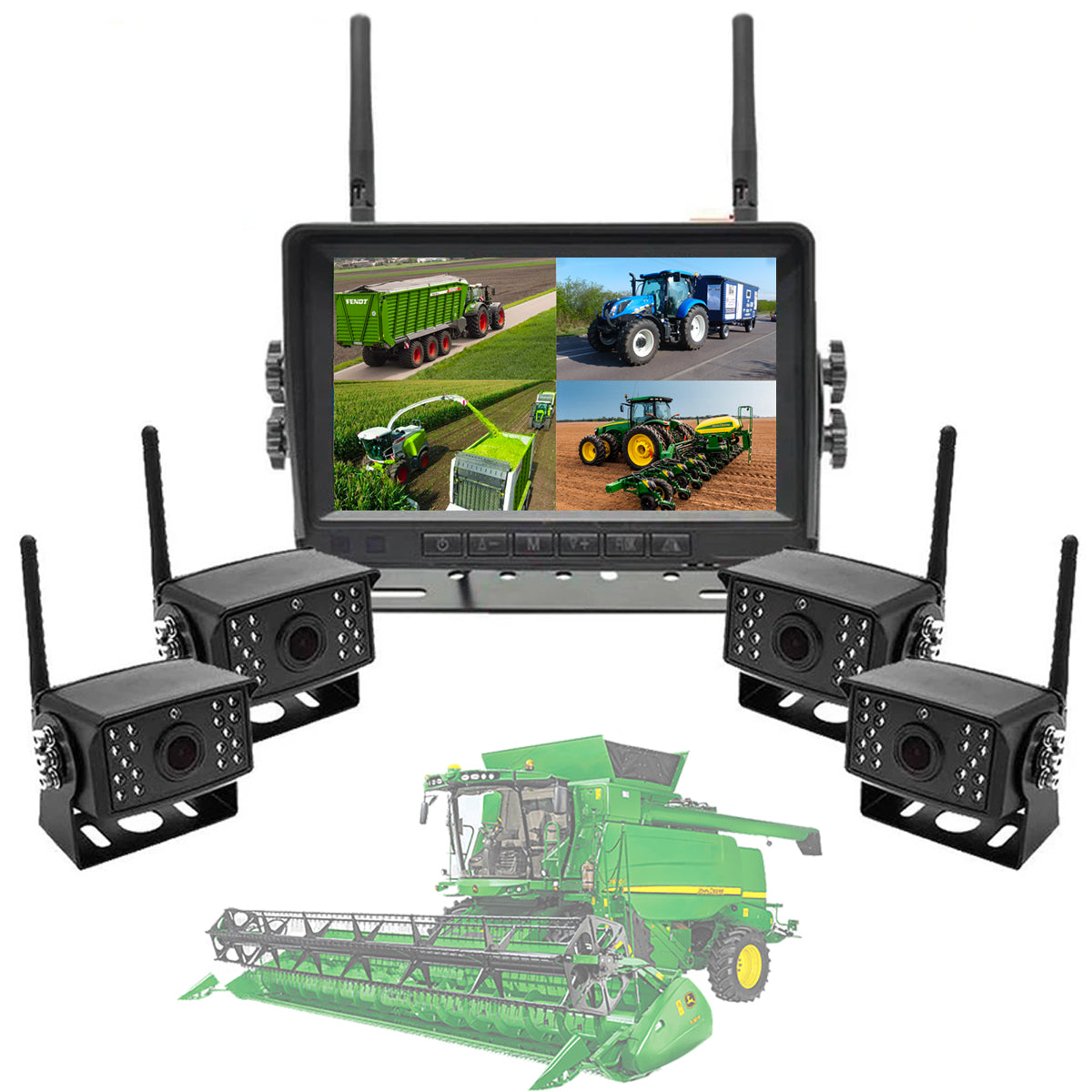 Agri Cam System! 2-4 Cam Wireless Backup Cam with 7inch LCD. HD Cams, up to 4 Cams, Wireless Range 200' Plus