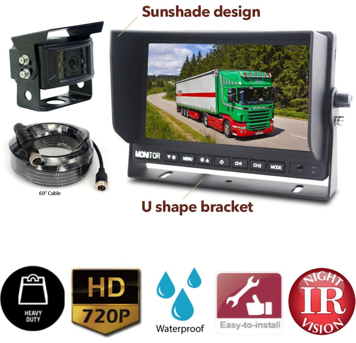 DISCONTINUED Wired Heavy Duty 720P Backup Camera System with 7" LCD! Optional 2nd Cam Available!