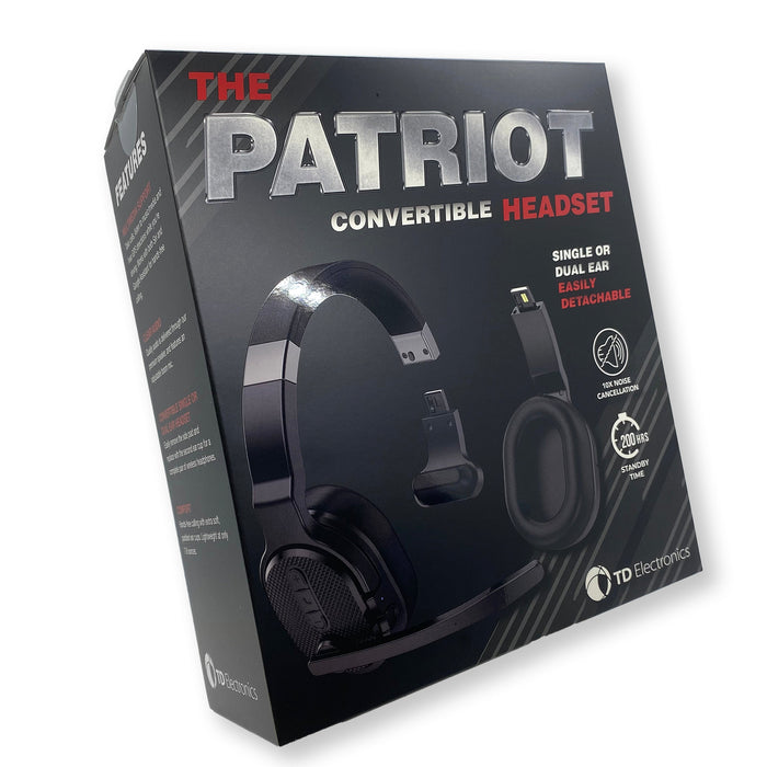 PATRIOT Convertible Bluetooth Over the Head Headset! Single or Dual Ear Stereo Noise Canceling Headset 200ft+ Range