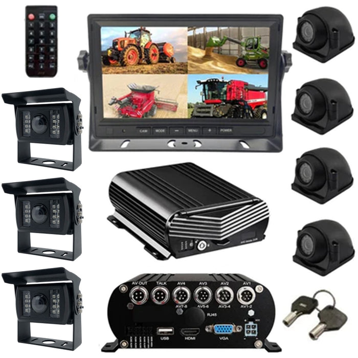 Agri Cam 1080P 3 to 8 Cam MDVR Black Box System w/ 7" LCD with up to 4TB HDD. Tamper-Proof & Heavy Duty System