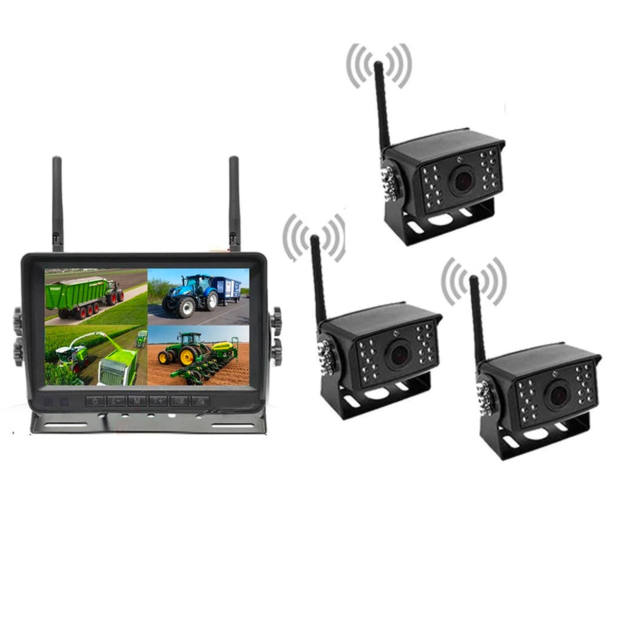 Agri Cam System! 2-4 Cam Wireless Backup Cam with 7inch LCD. HD Cams, up to 4 Cams, Wireless Range 200' Plus