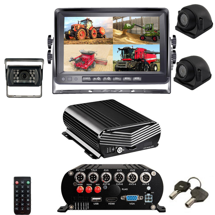 Agri Cam 1080P 3 to 8 Cam MDVR Black Box System w/ 7" LCD with up to 4TB HDD. Tamper-Proof & Heavy Duty System