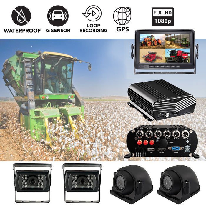 Agri Cam 1080P 3 to 8 Cam MDVR Black Box System w/ 7" LCD with up to 4TB HDD. Tamper-Proof & Heavy Duty System