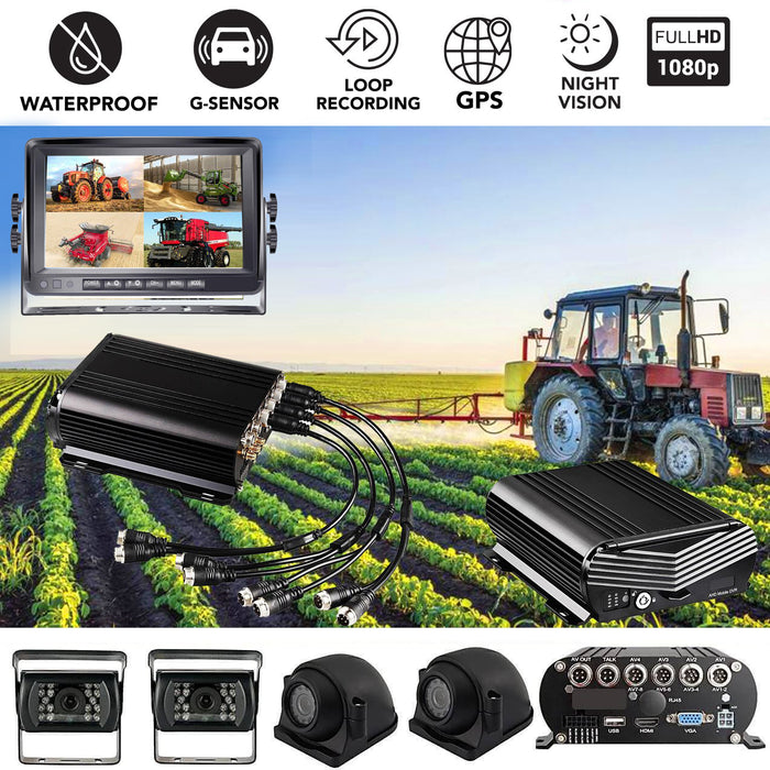 Agri Cam 1080P 3 to 8 Cam MDVR Black Box System w/ 7" LCD with up to 4TB HDD. Tamper-Proof & Heavy Duty System