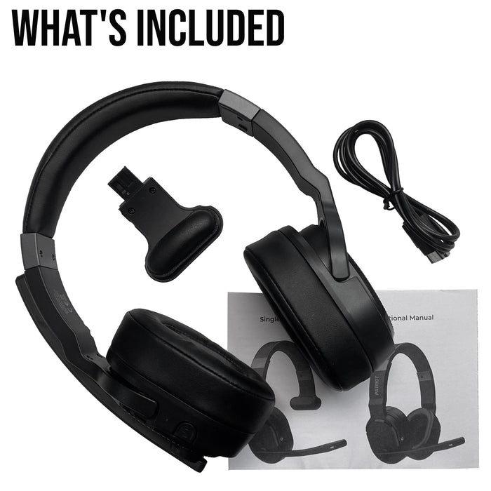 PATRIOT Convertible Bluetooth Over the Head Headset! Single or Dual Ear Stereo Noise Canceling Headset 200ft+ Range