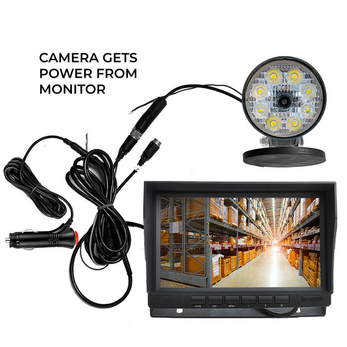 Forklift Flood Work Light 1080P Camera System w/ 7" LCD - Light Up Any Work/Dark AREA with 100+ IR Range