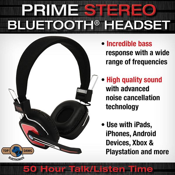 Prime 2 HiFi Stereo Over the Head Bluetooth Headset (BLACK)